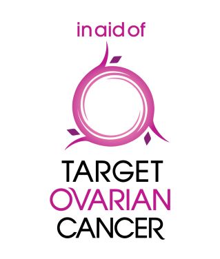 A logo for target ovarian cancer with a pink circle