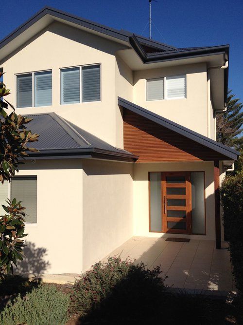 White House With A Blue Roof And A Wooden Door — CPAINT in Forster, NSW