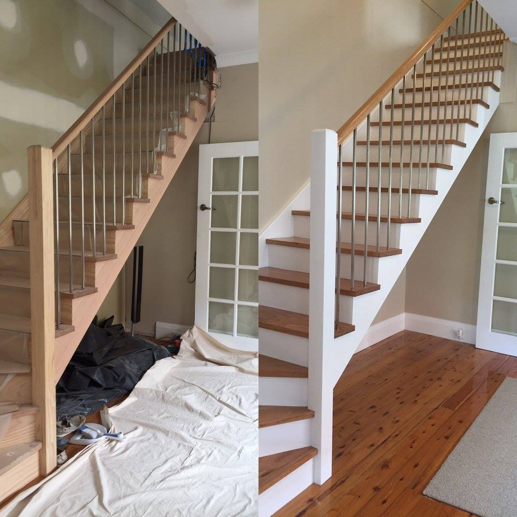 Before-and-after View of a Wooden Staircase Renovation — CPAINT in Forster, NSW
