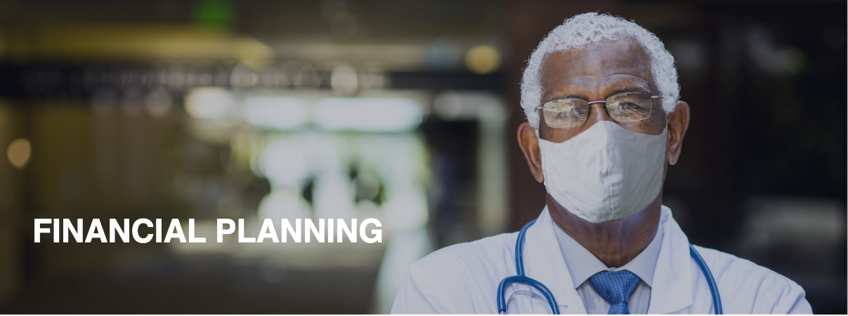 a doctor wearing a mask with the words financial planning below him