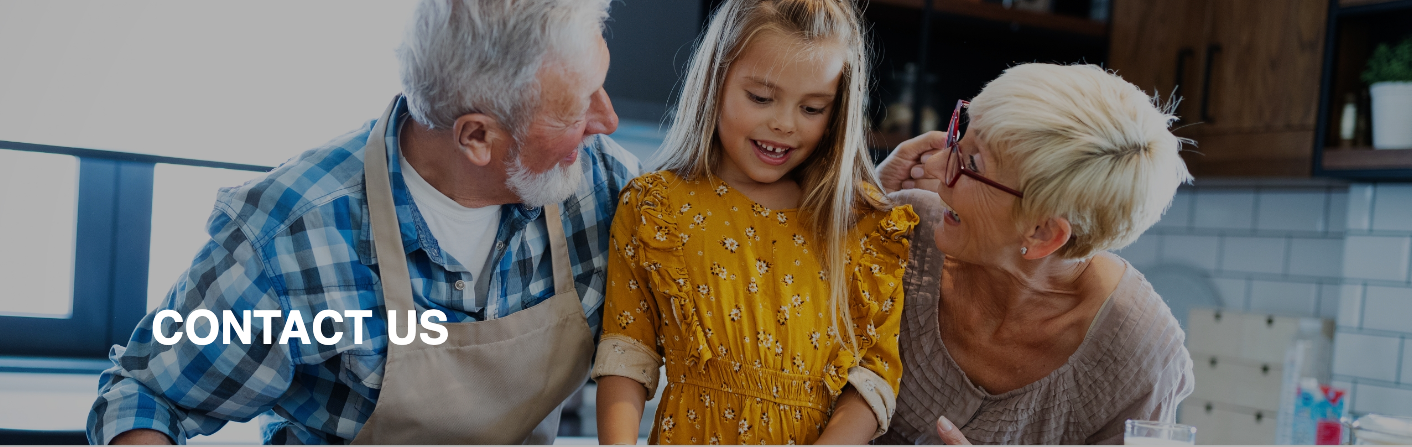 an ad for contact us shows an elderly couple and a little girl