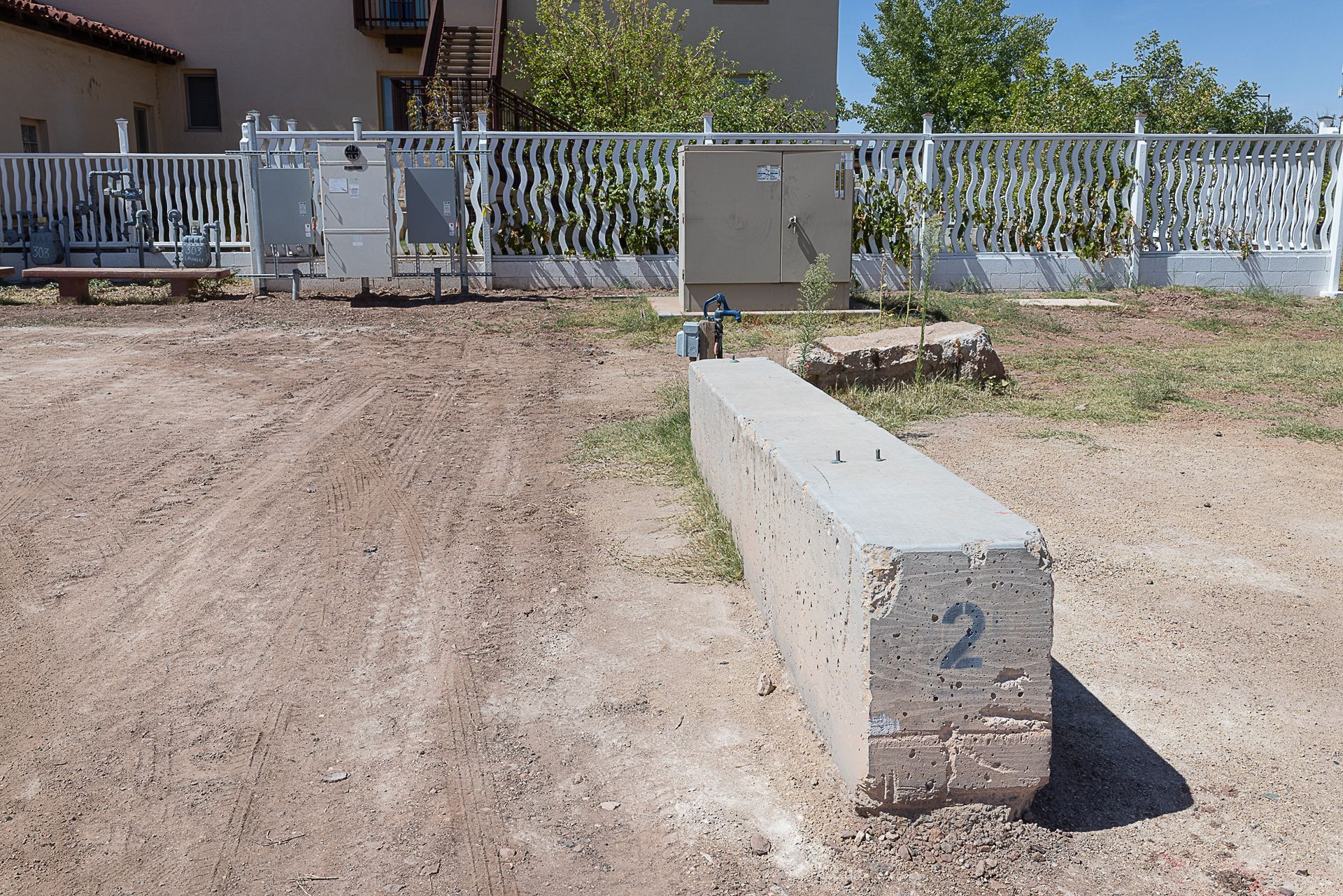 Concrete rectangular block marked 