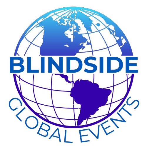 Blue globe logo with the word "BLINDSIDE" and "GLOBAL EVENTS" below.