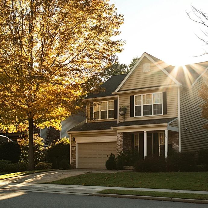 A house with the sun shining through the windows