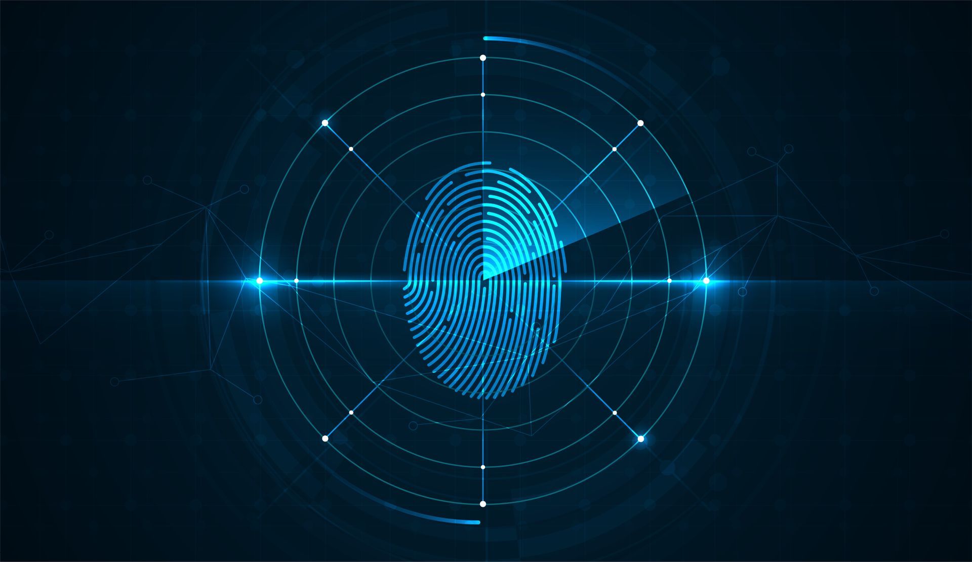 A person holding a black smartphone with a digital fingerprint setup screen. A finger presses the