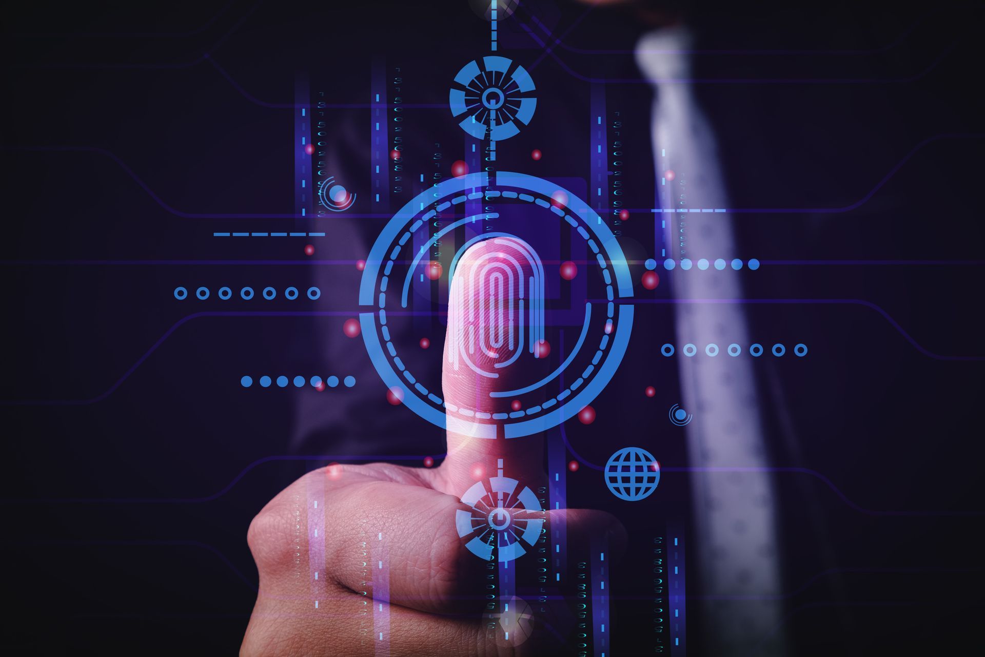 Person pressing a finger onto a payment terminal.