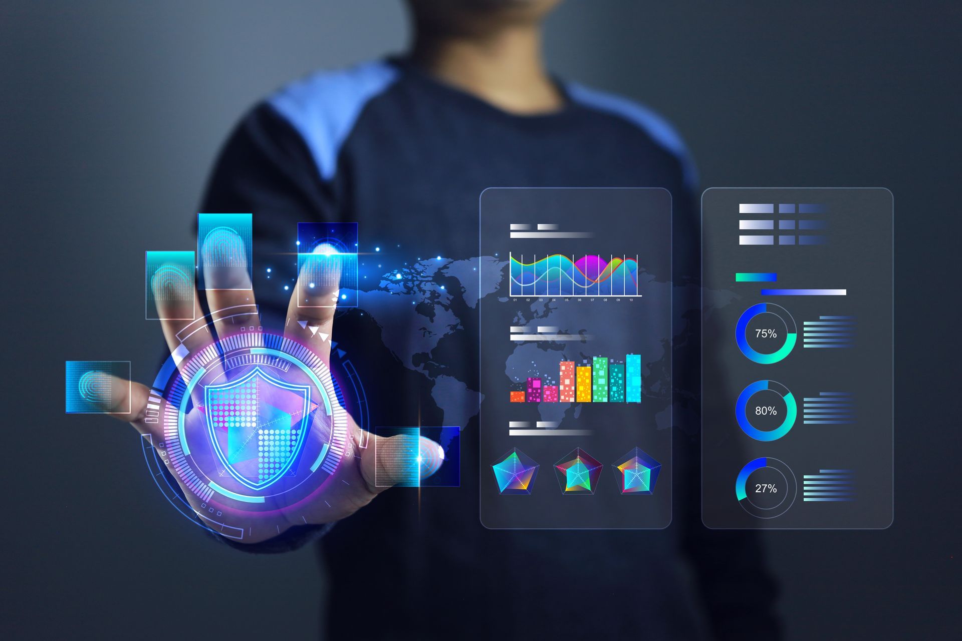 Person using fingerprint scanner on a wall.