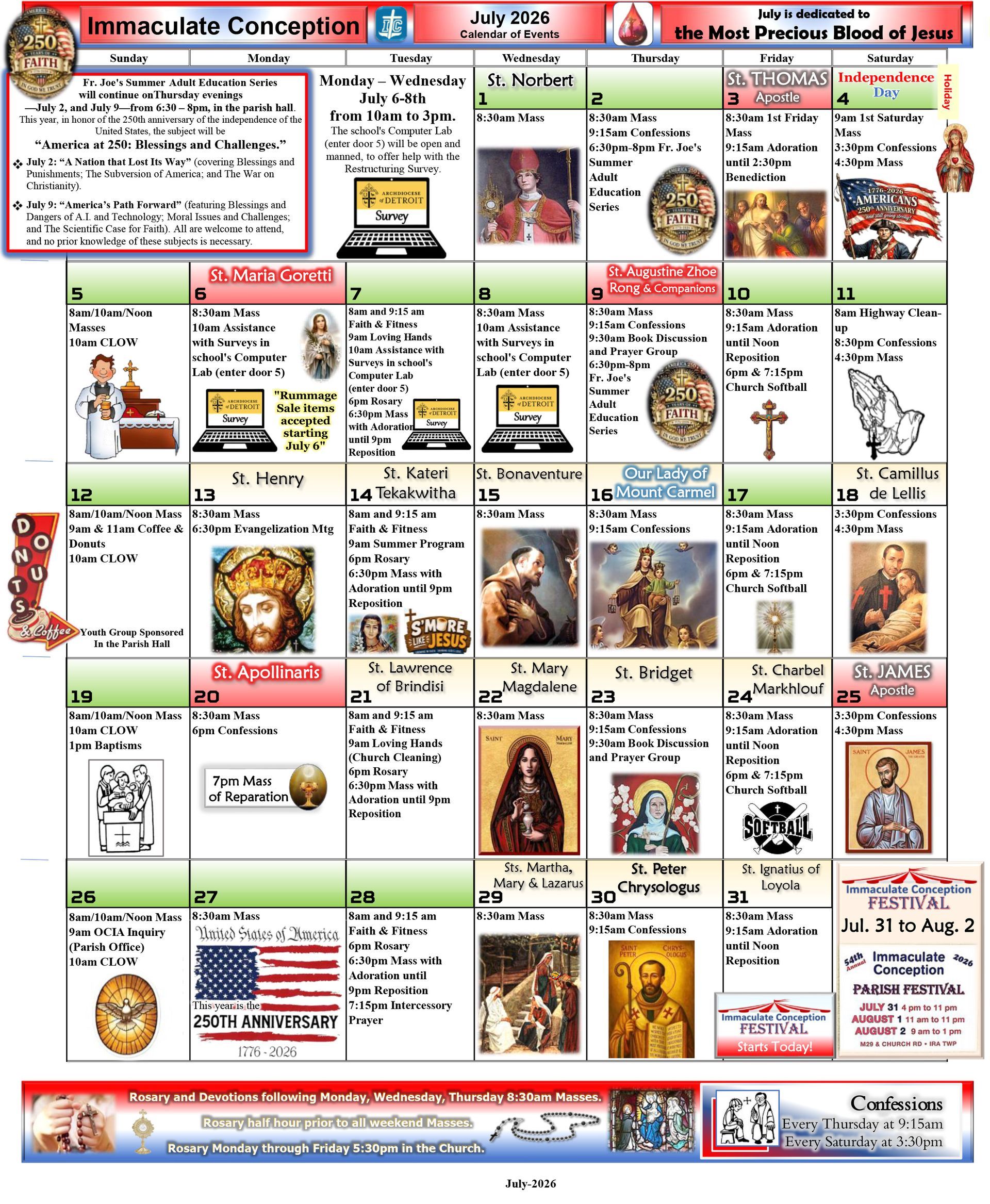 Immaculate Conception Church Calendar