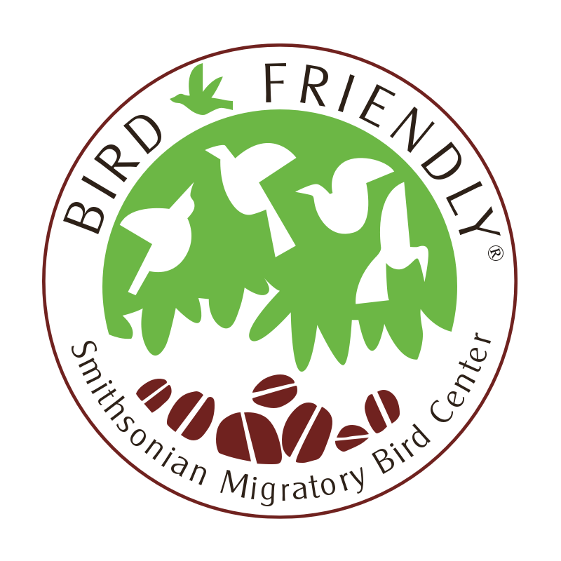 A logo for the bird friendly smithsonian migratory bird center