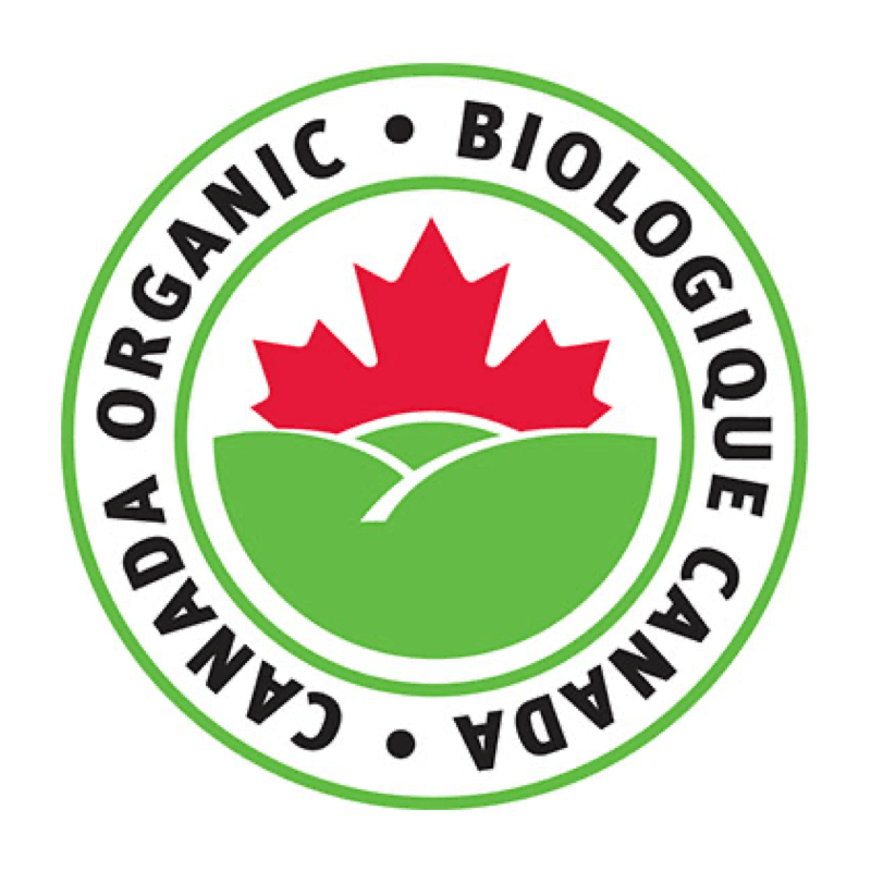A logo for organic canada with a maple leaf in the center