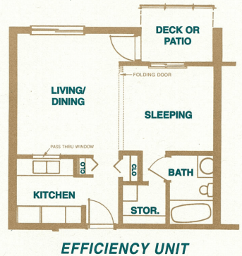 Apartment Features — Efficiency Unit Layout in Washington, IL