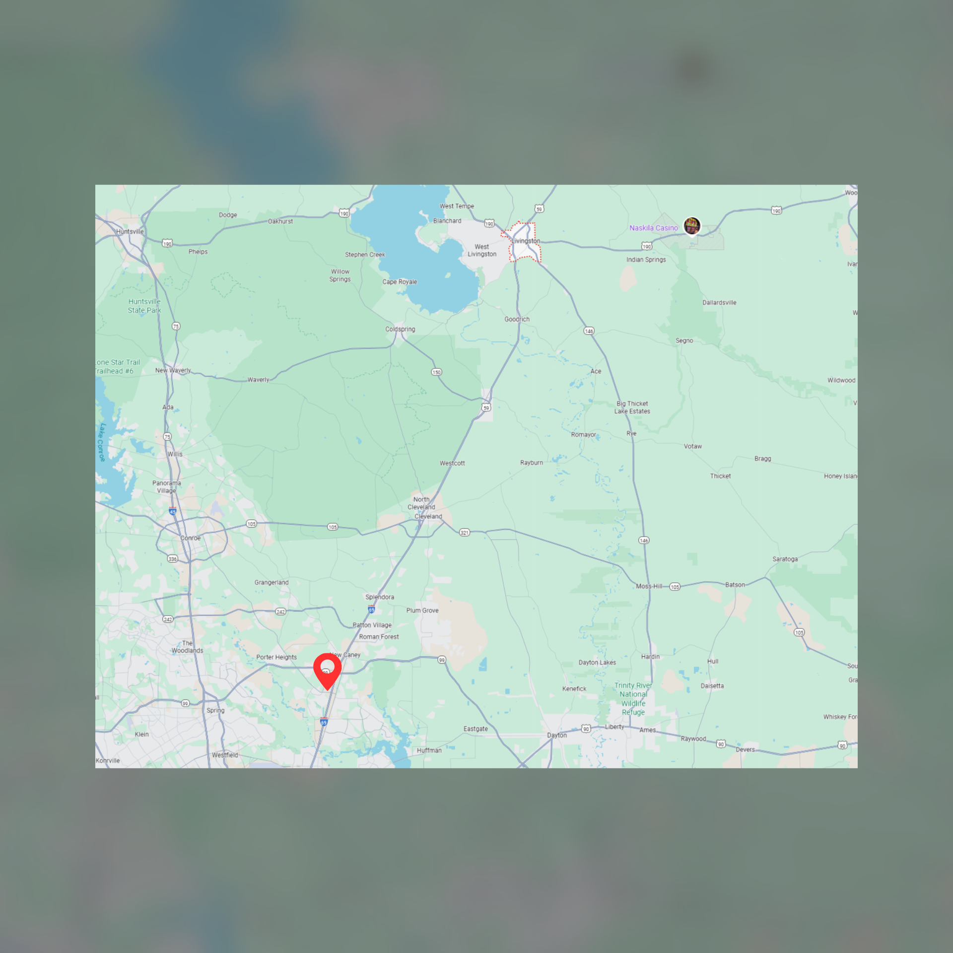 Map with a red marker, likely indicating a location in Texas.