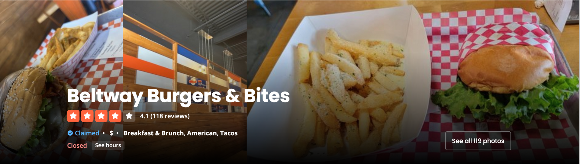 A picture of a hamburger and french fries from beltway burgers and bites