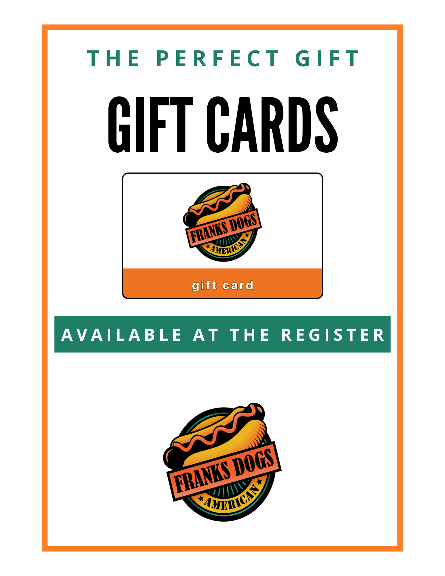 The perfect gift gift cards are available at the register.