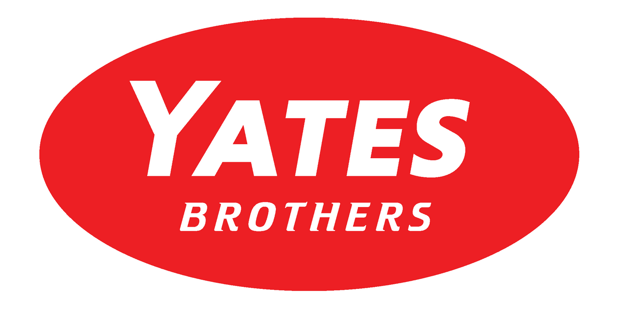 Red oval logo with white text: 