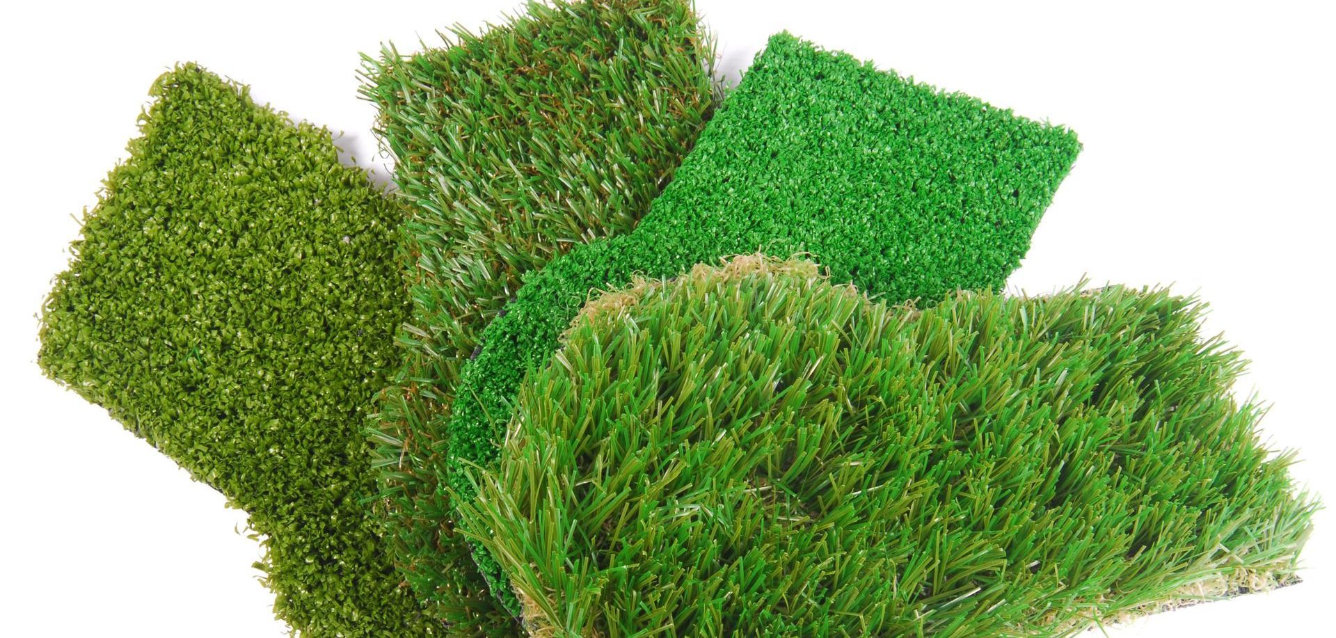 Four different types and lengths of artificial turf