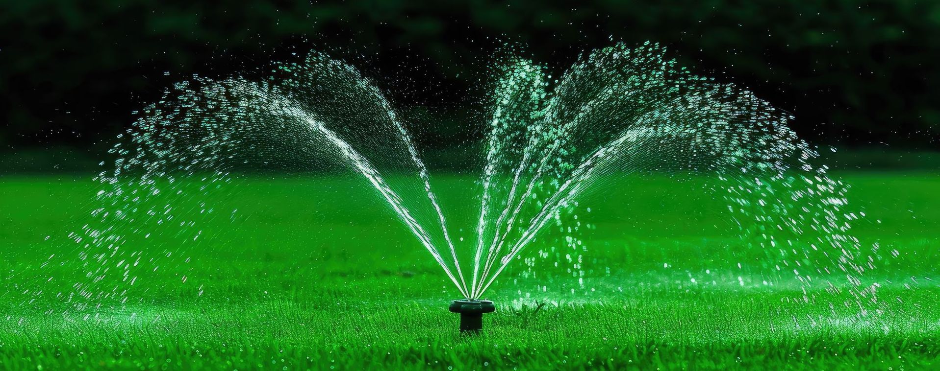 A lush green lawn with perfectly working sprinklers