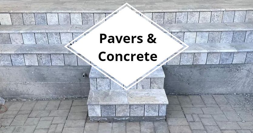 Silver pavers and concrete forming steps