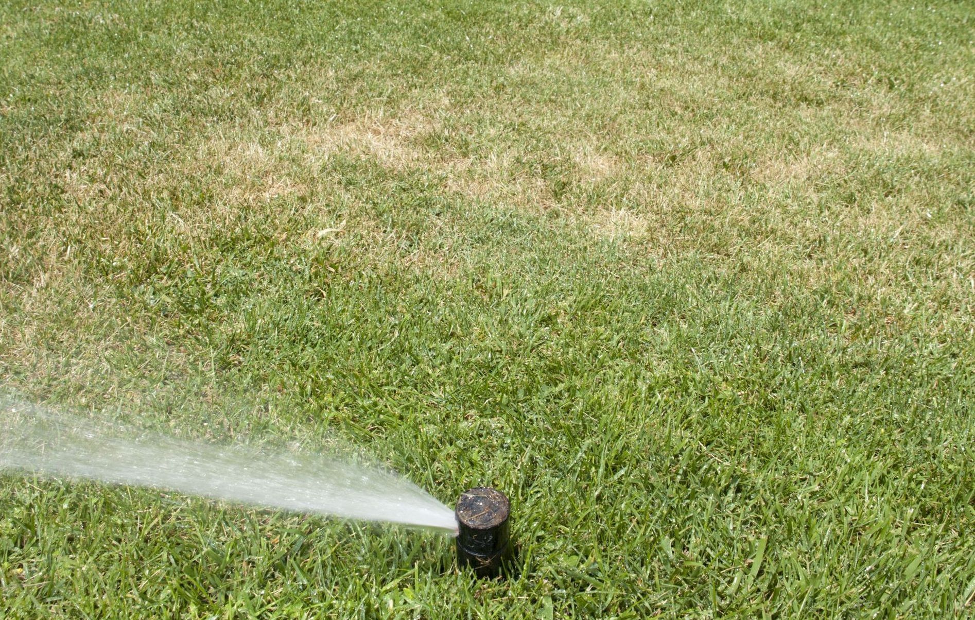 A sprinkler not covering dry areas of grass