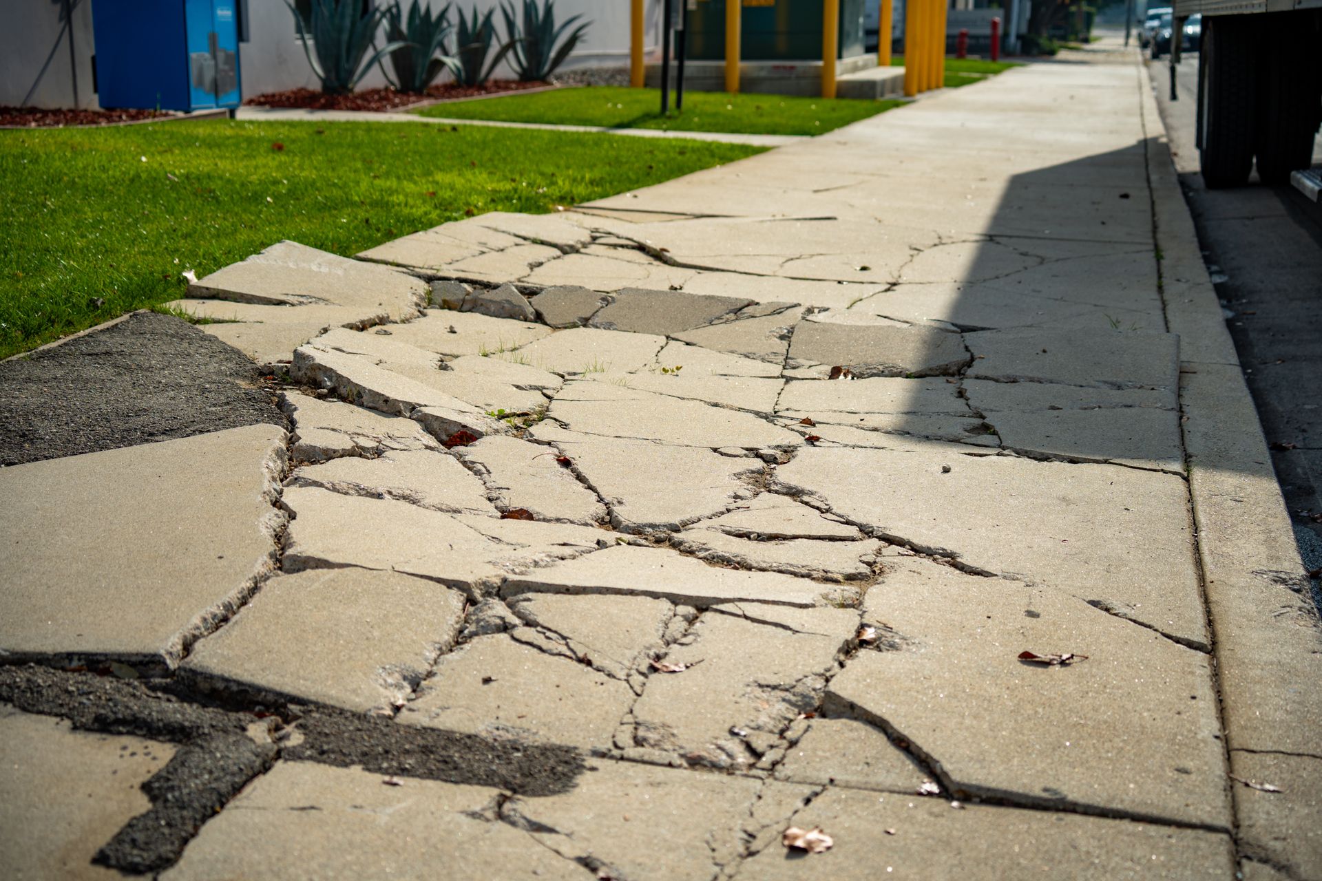 Cracked concrete sidewalk Cracked concrete sidewalk