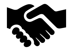 Eine schwarz-weiße Silhouette von zwei einander schüttelnden Händen.