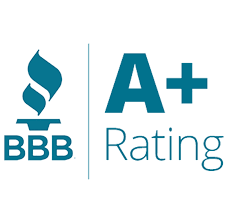 BBB A+ Rating logo in teal with black text on a white background
