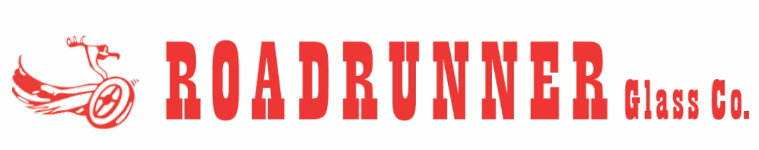 Roadrunner Glass Co. logo with a red roadrunner-like image and text in red.