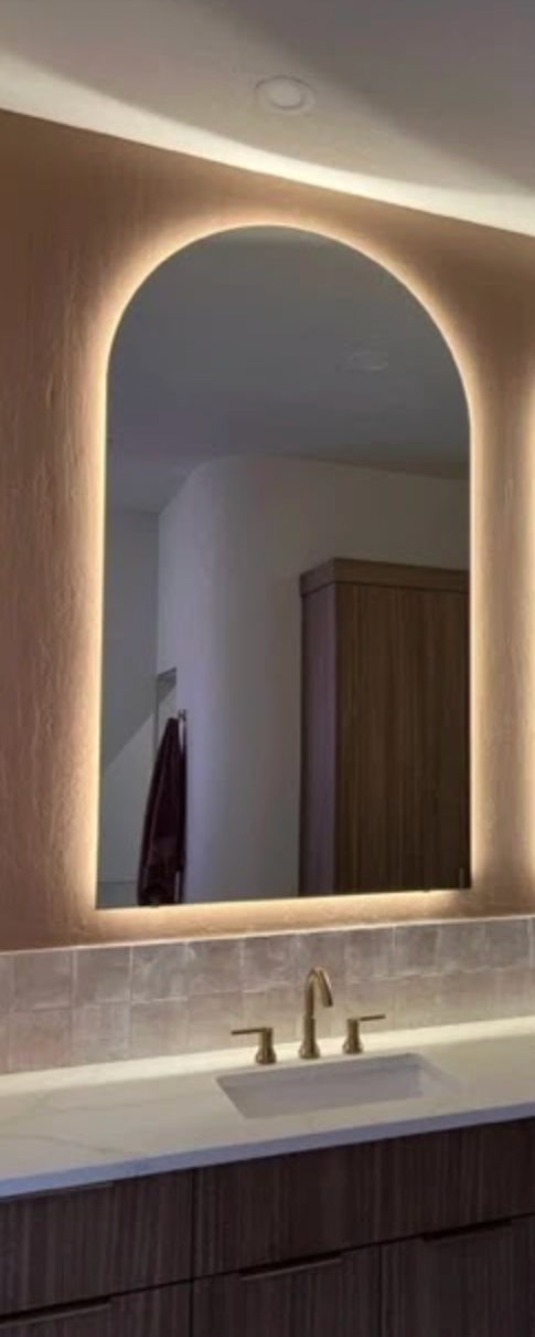 LED backlit mirror installed by Roadrunner Glass Company