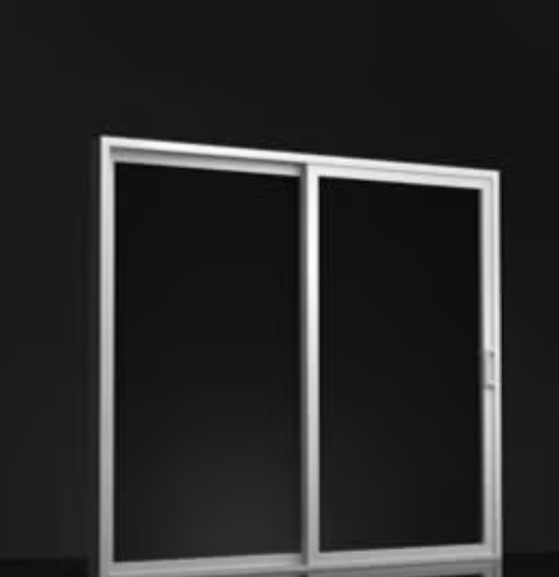White sliding glass door against a dark background.
