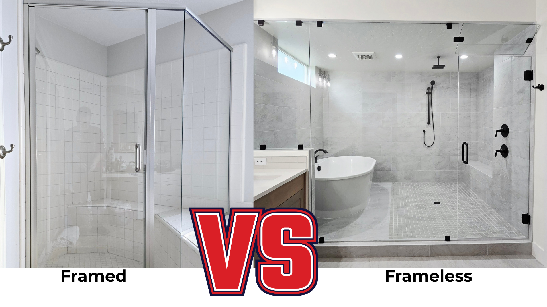 Comparison of a framed and frameless shower enclosure.