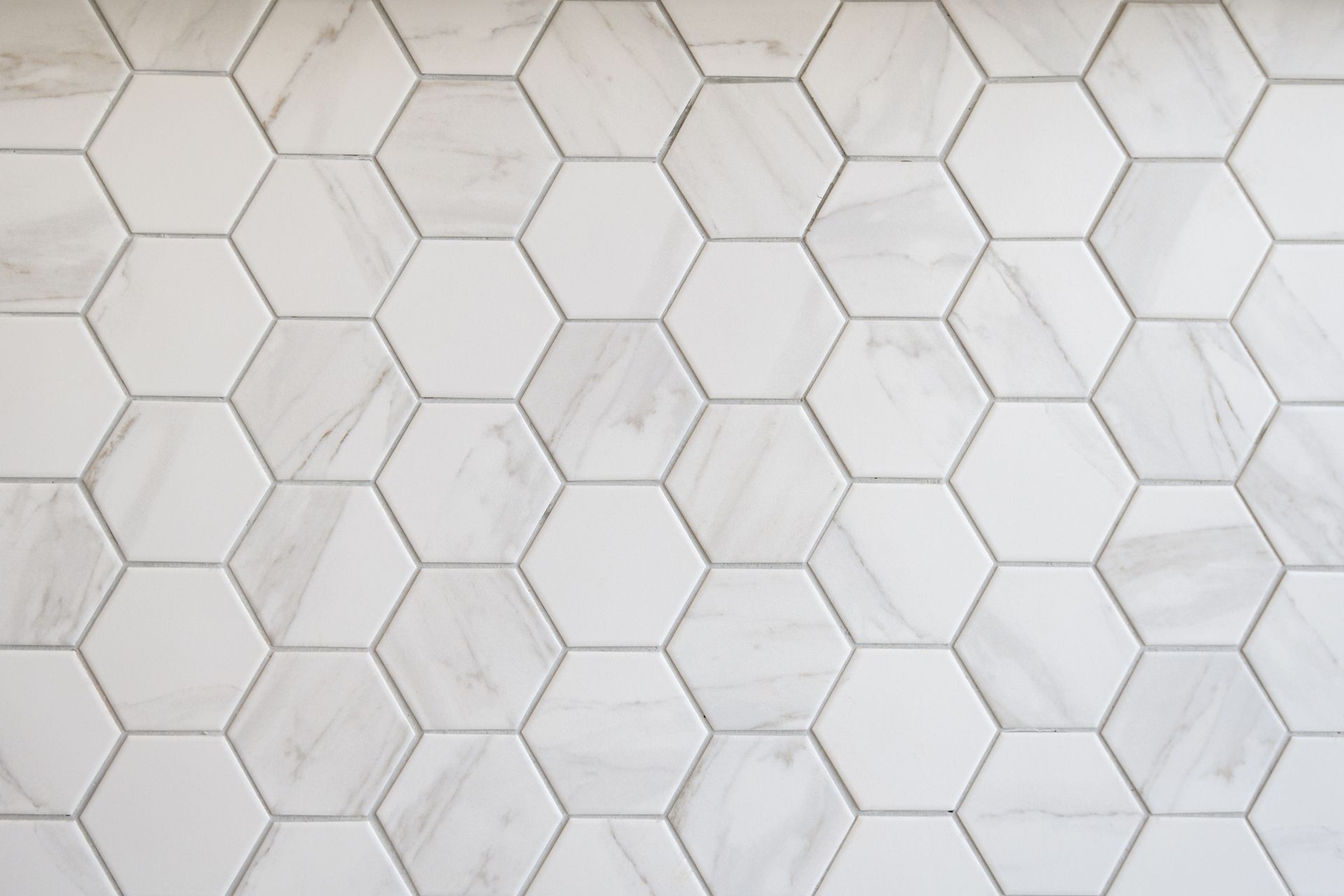White hexagon marble tile pattern.