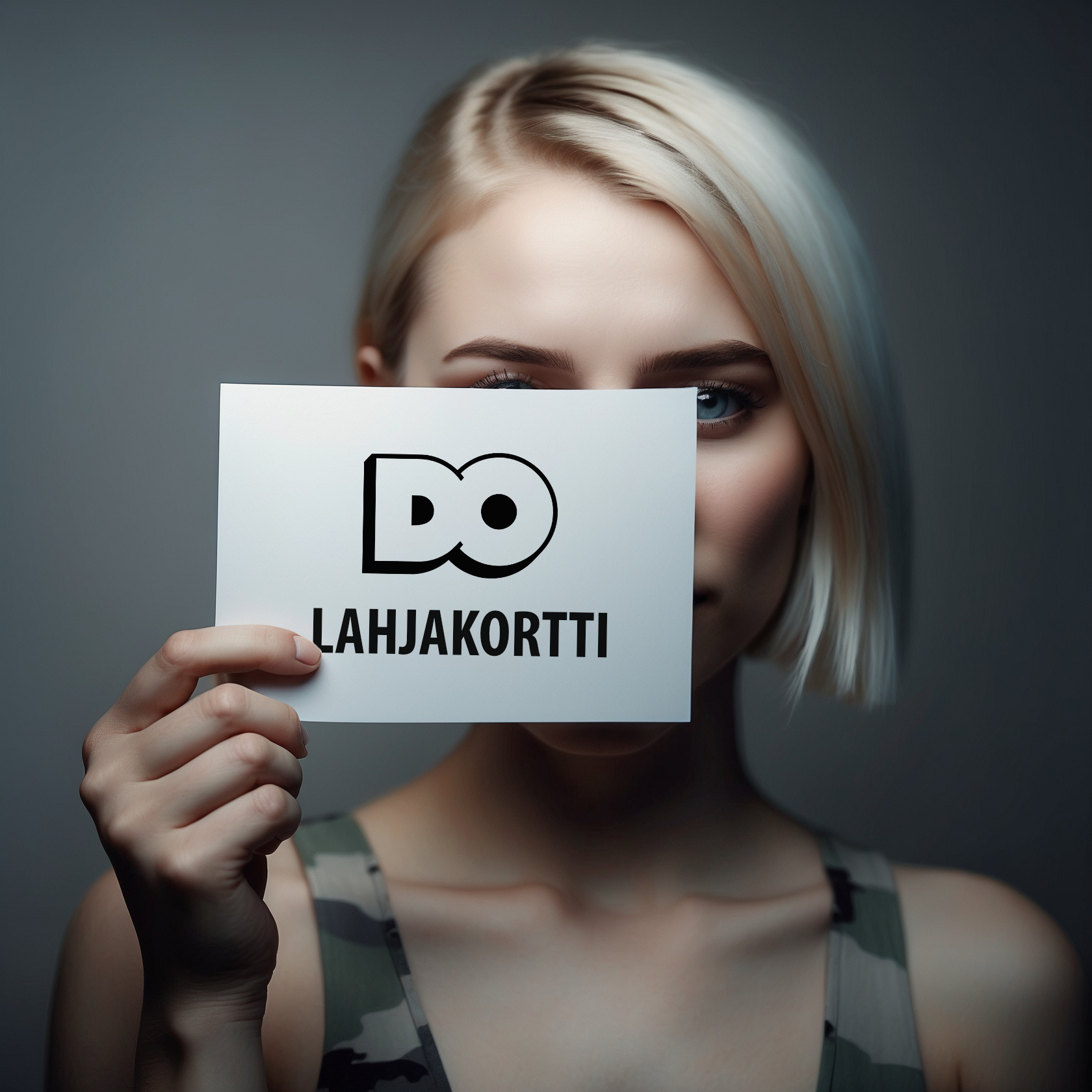 A woman is holding up a sign that says do lahjakortti