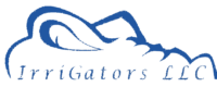 Logo of Irrigators LLC, featuring a blue stylized alligator shape over the company name.