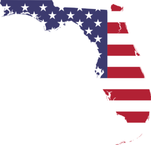 Florida state outline overlaid with the American flag.