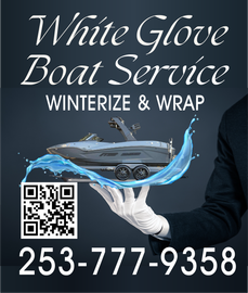 A sign for white glove boat service and rental