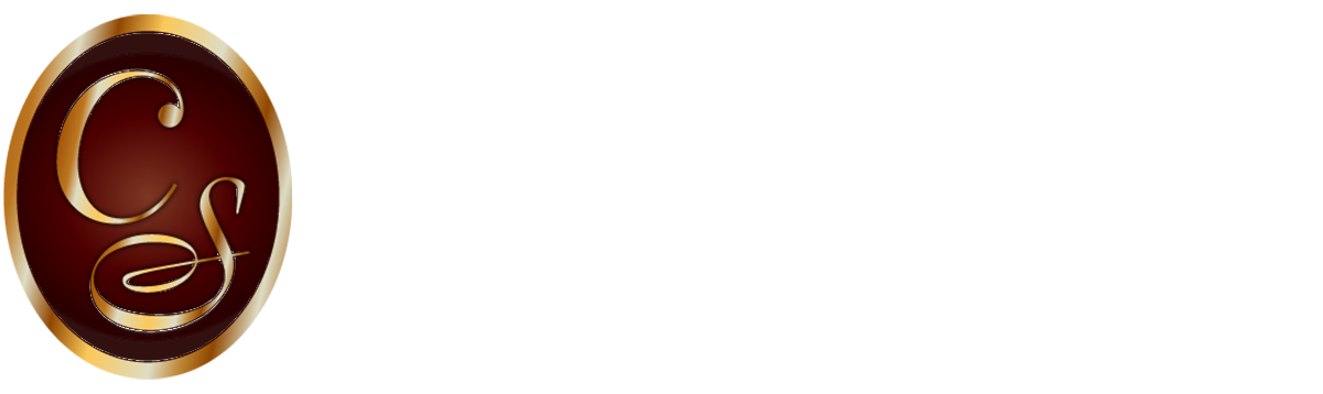 Oval maroon and gold emblem with interlocking cursive letters “C” and “S” on white background