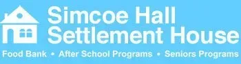 Simcoe hall settlement house logo on a blue background