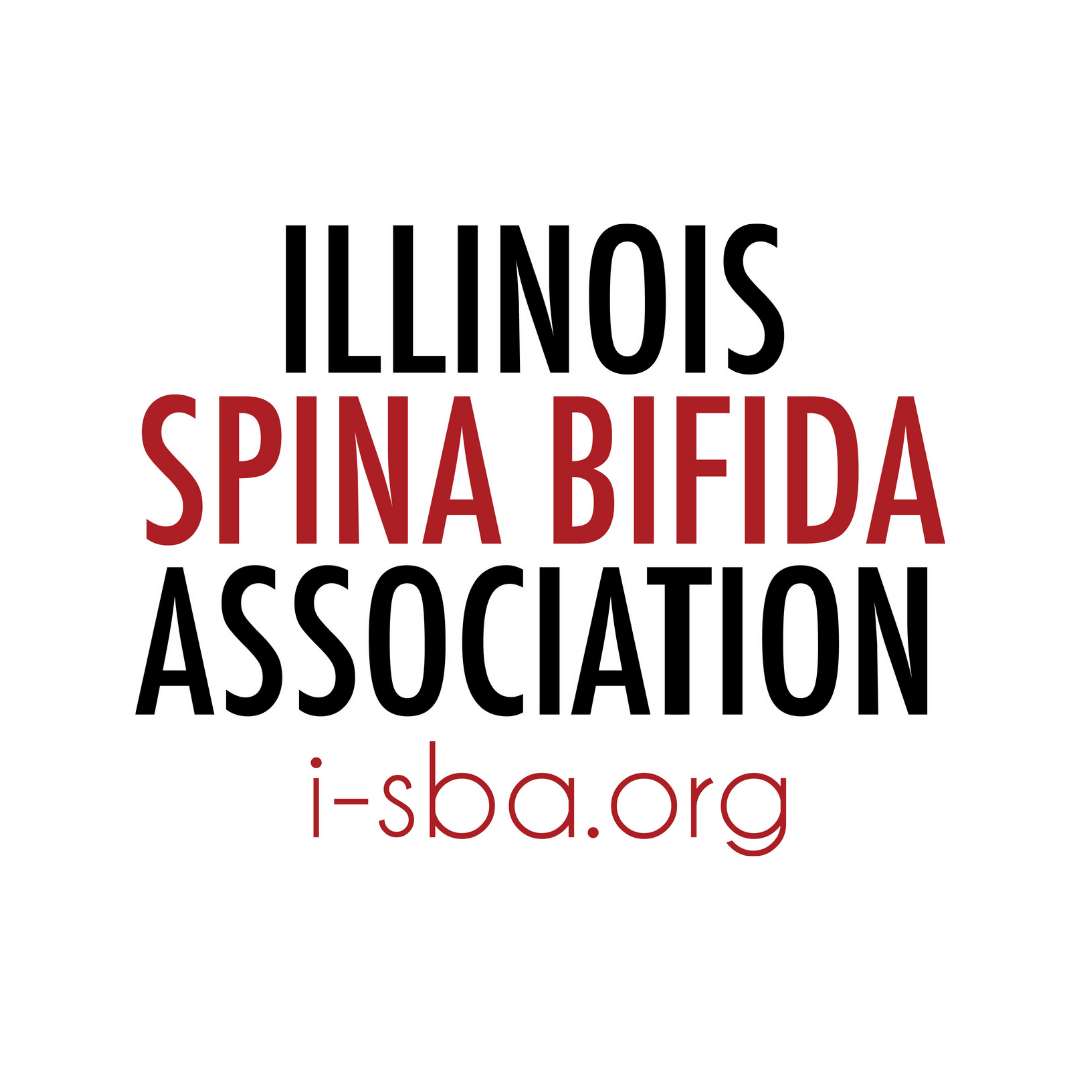 The illinois spina bifida association logo is red and black on a white background.
