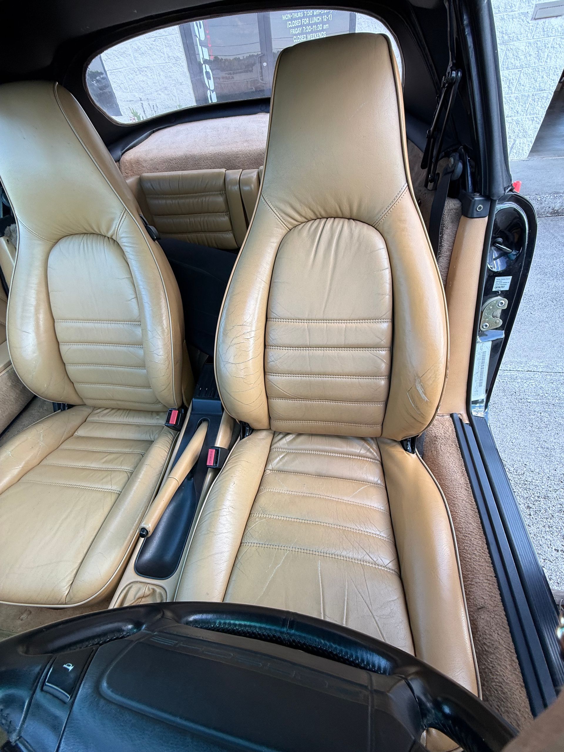 1991 Porsche 911 Carrera 2 Tan Front Seat Close Up | Eurotech Knoxville