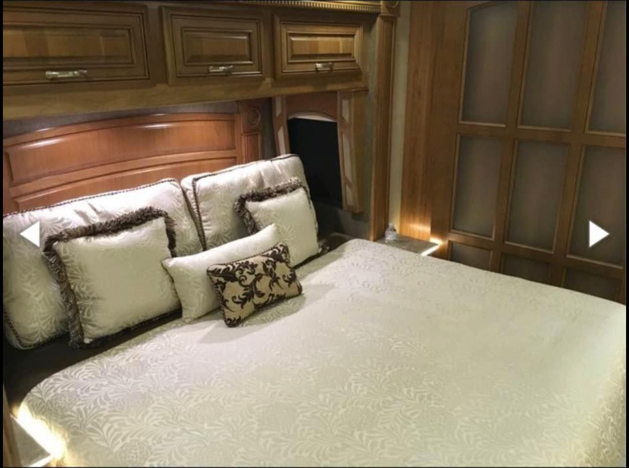 2017 Entegra Anthem 44B Bedroom Interior With Bed And Wood Cabinetry | Eurotech Knoxville