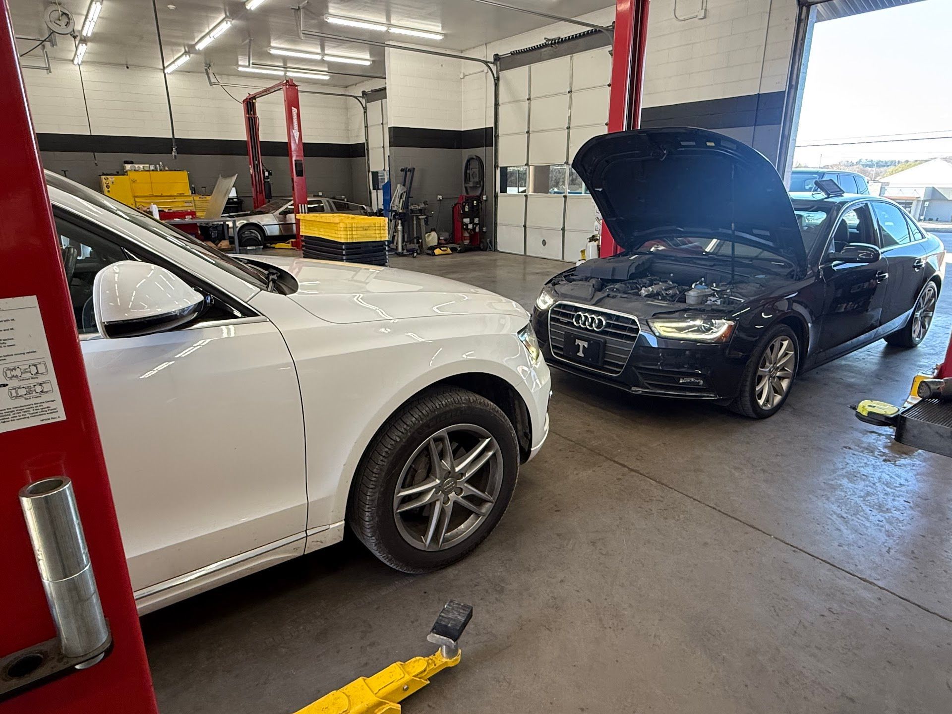 Audi Vehicles Inside European Auto Repair Shop Bay | Eurotech Knoxville