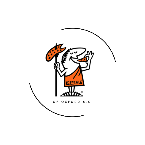 A cartoon of a man holding a torch and a slice of pizza.