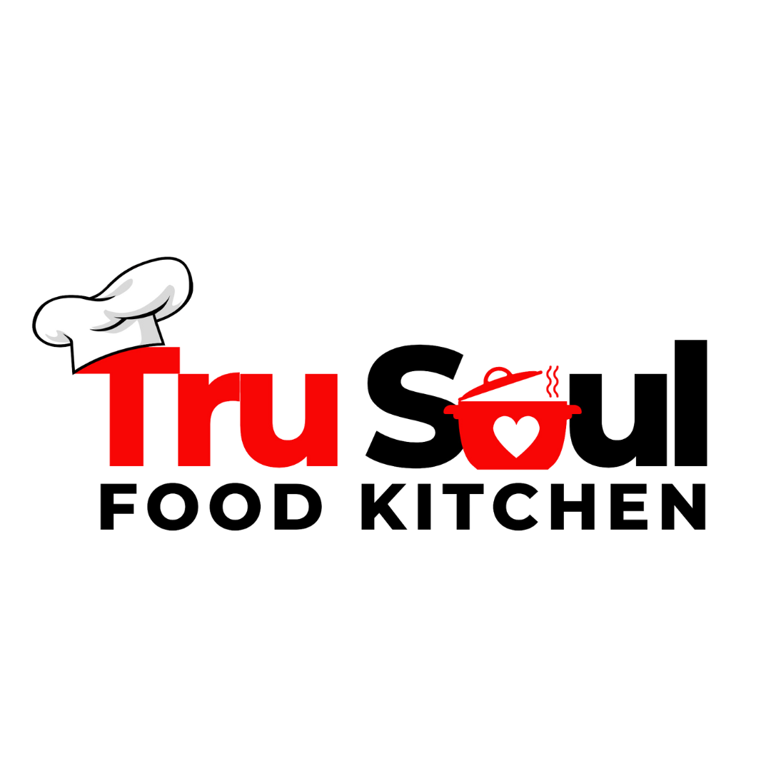 The logo for tru soul food kitchen has a chef 's hat on it.