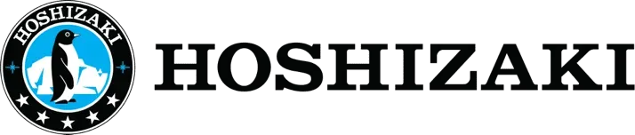 Hoshizaki logo featuring a penguin on an iceberg inside a blue circle with the company name to the right.