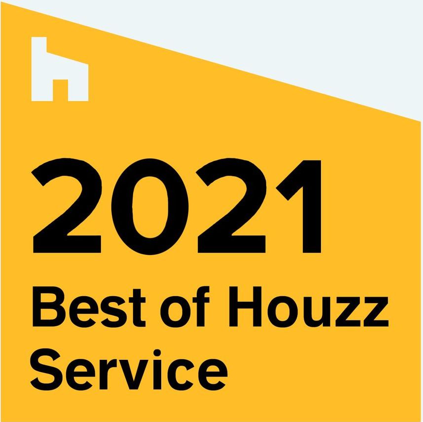 A yellow sign that says `` best of houzz service ''
