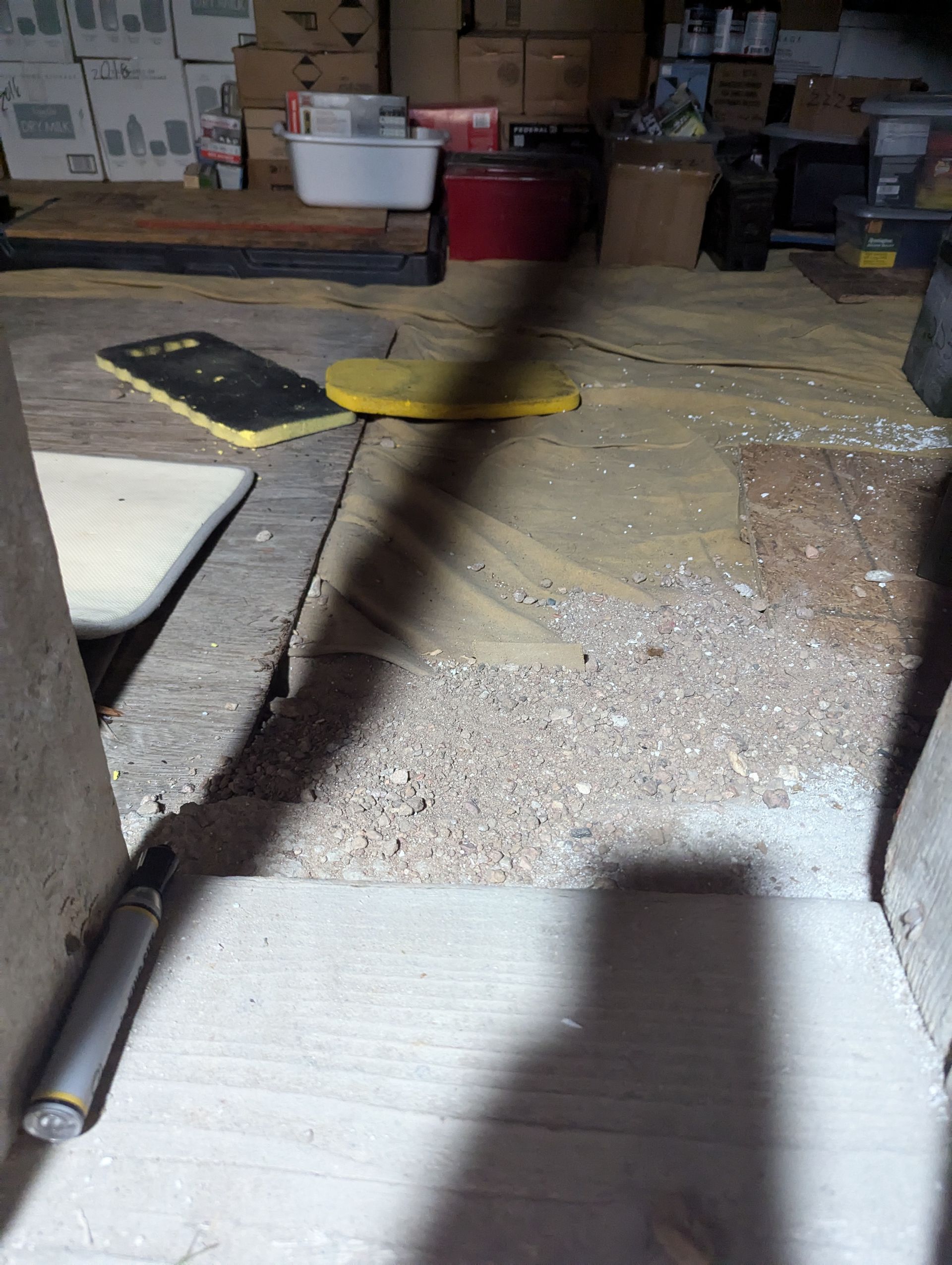 A shadow of a person is cast on the floor of a room.