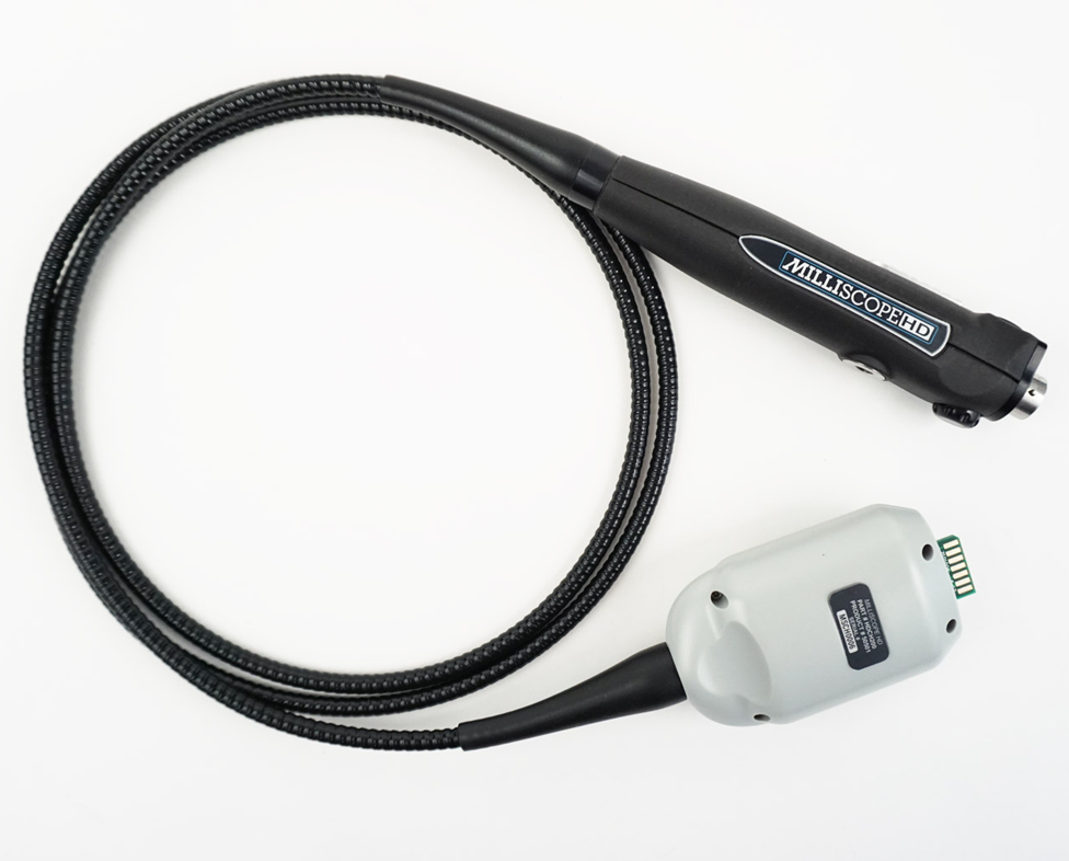 A black cord with a small white device attached to it