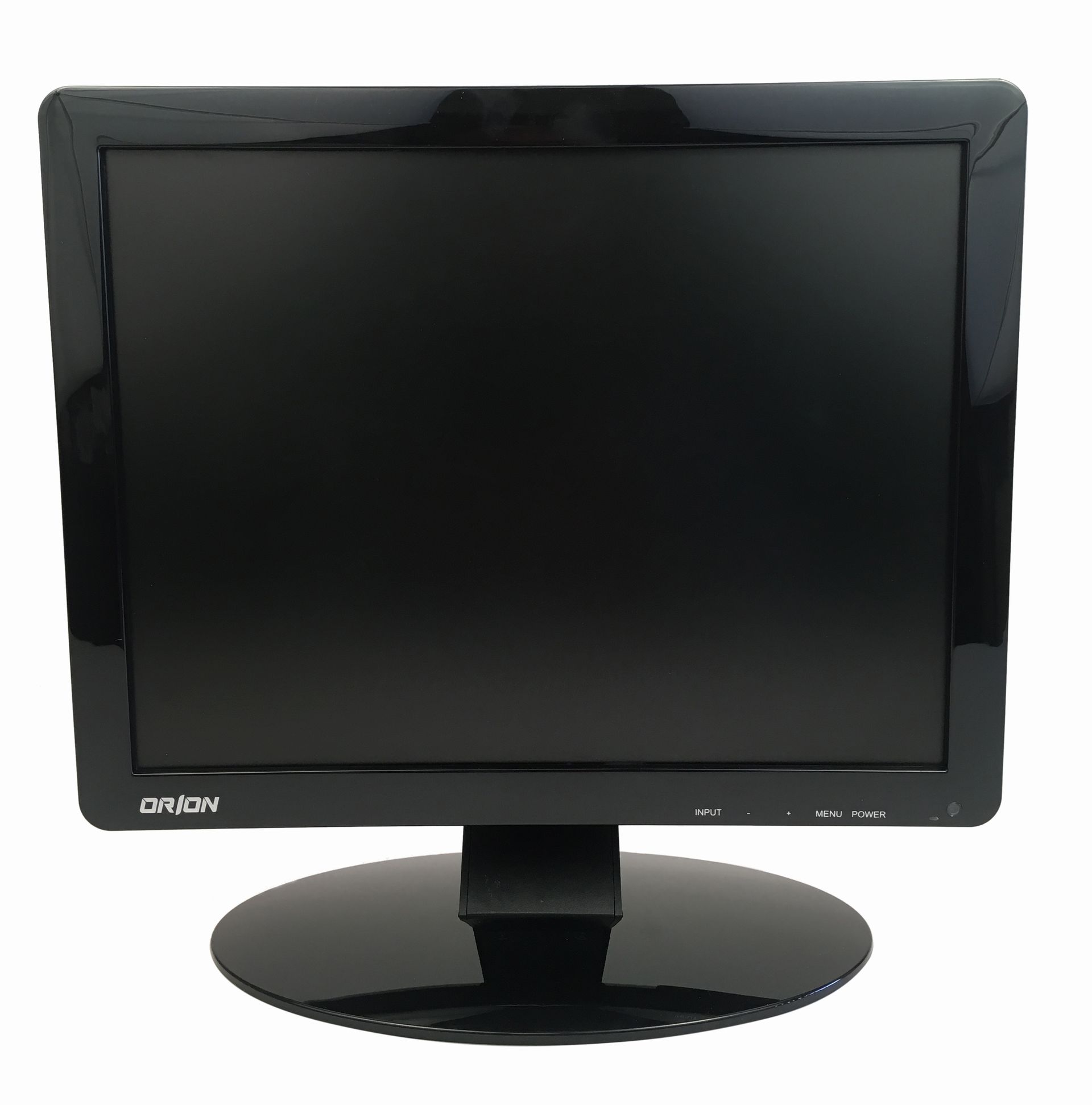 A black computer monitor with a white background