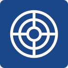 A white target icon on a blue background.
