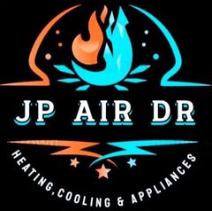 Logo for JP Air DR with flame/ice graphic, text "JP AIR DR," and "Heating, Cooling & Appliances".